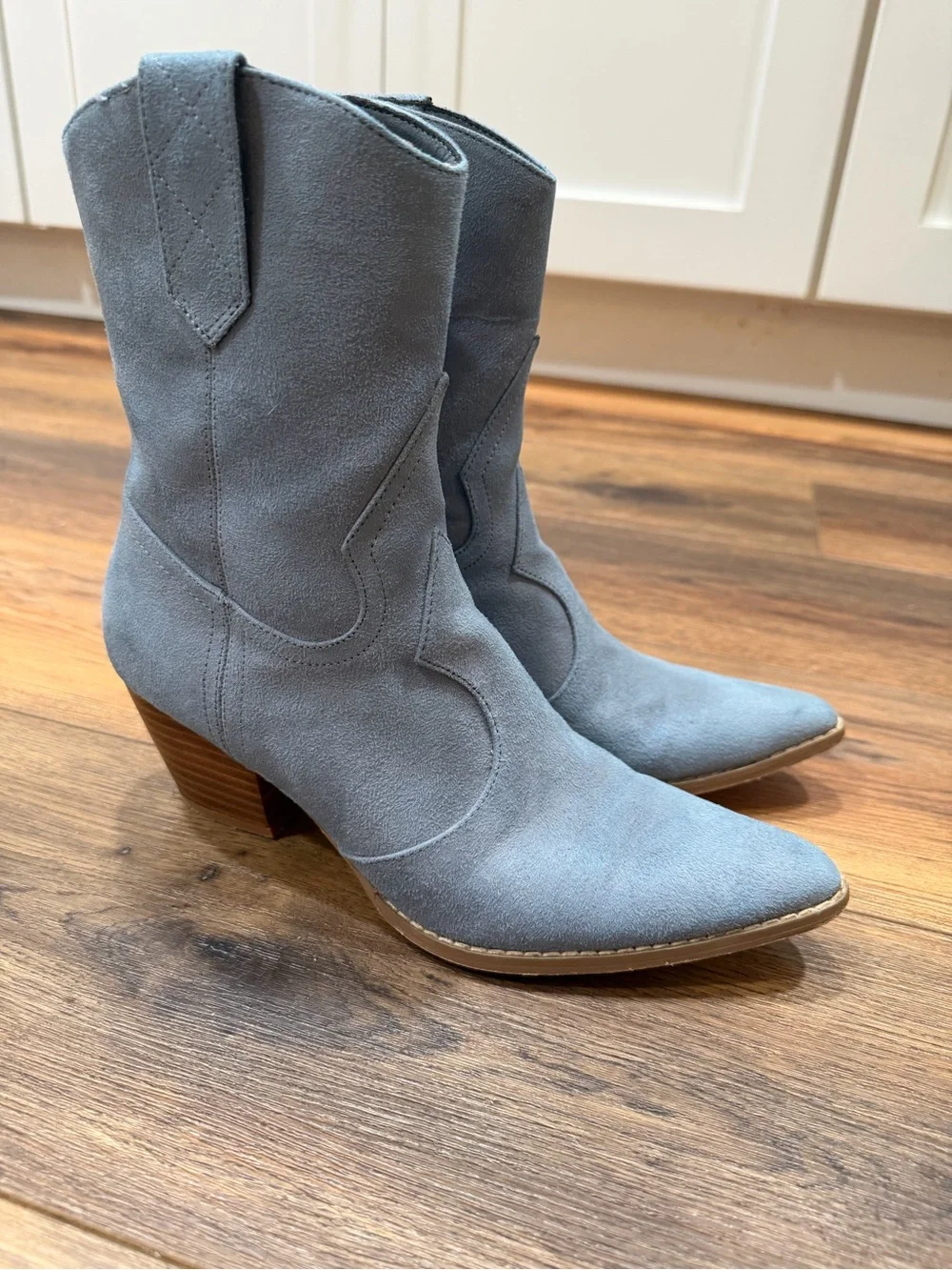 Women’s Light Blue Bambi Faux Suede Western Ankle Boots